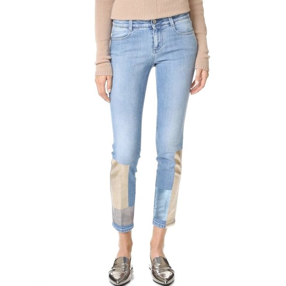 Stella McCartney Denim - Stella McCartney Embellished Ankle Grazer Jeans Metallic Italian Denim